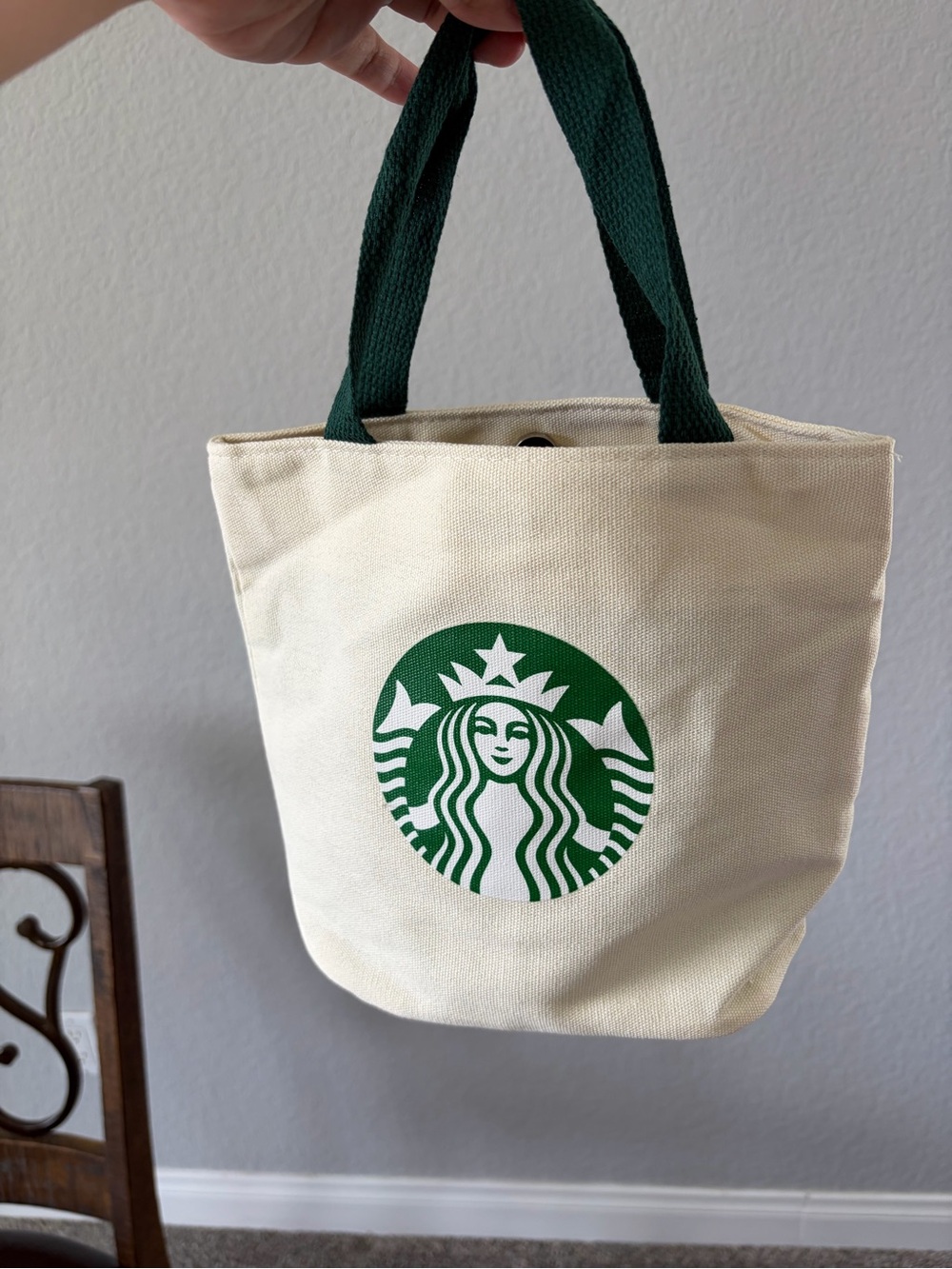 Starbucks Cream Canvas Tote with Dark Green Logo and Handles